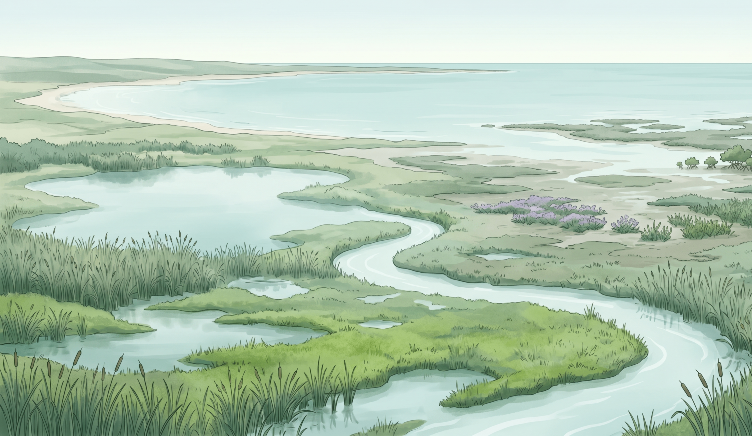 Figure 1. Impression of a coastal wetland, generated by Gemini (Google) on April 28 2026.